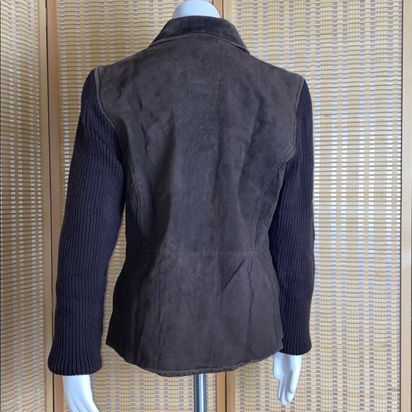 Fabio Chocolate Brown Full Zip Suede Leather & Knit Jacket Size Large - Picture 6 of 7